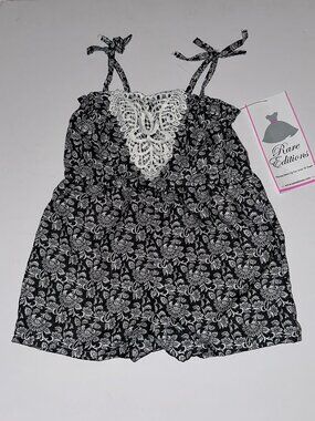 Rare Editions Shorts Romper black & white lace Size 18 Month NWT